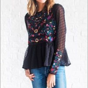 Clad & Cloth Embroidered Peplum - M